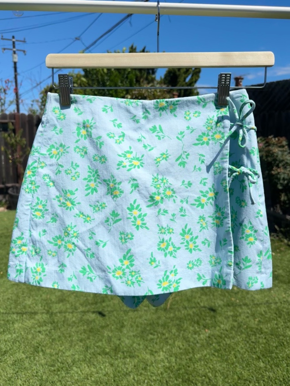Zara Linen Blend blue Floral Tie Detail Skort size XS